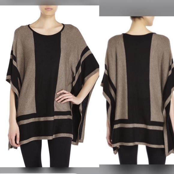 August Silk Black Tan Color Block Poncho Top Small - Picture 1 of 5